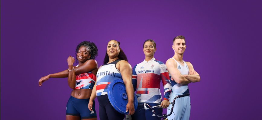 This image shows Team GB athletes Asha Philip, Emily Campbell, Beth Shriever and Max Whitlock.