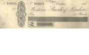 Cheque form of Western Bank of London, 1850s