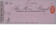 Cheque form of Brighton branch of The Hove Bank, c.1880