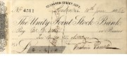 Cheque of Unity Joint Stock Bank, 1862