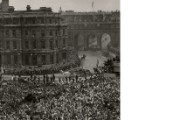 Photograph of a royal procession passing Messrs Drummond, 1950s 