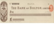 Cheque form of Bank of Bolton Ltd, 19th century