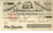 £5 note of Crompton, Newton, Waller & Co, 1870s