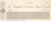 Cheque form of Bradford District Bank, 1870s