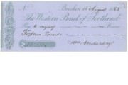 Cheque of Western Bank of Scotland, 16 August 1855