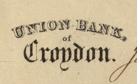 Cheque of Union Bank of Croydon, 1844