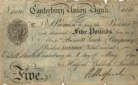 £5 note of Canterbury Union Bank, 1841