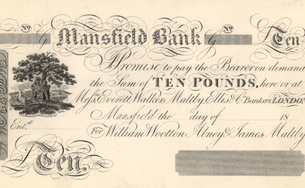 £10 note of Mansfield Bank, c.1816