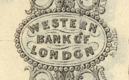 Detail from a cheque form of Western Bank of London, 1850s