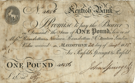 £1 note of Kentish Bank, 20 August 1815