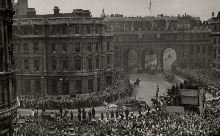Photograph of a royal procession passing Messrs Drummond, 1950s 