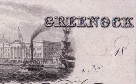 Detail from a £1 note of Greenock Banking Company, 1830s