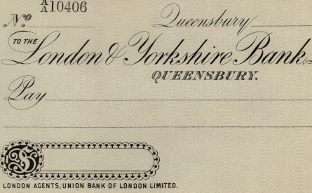 Detail from a cheque form of London & Yorkshire Bank, 1890s