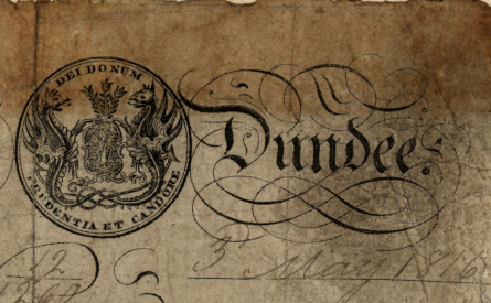 Detail from a £1 note of Dundee Banking Company, 1816