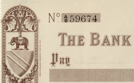 Cheque form of Bank of Bolton Ltd, 19th century