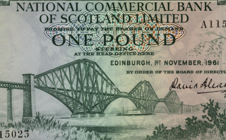 Detail from a £1 note of National Commercial Bank of Scotland, 1961