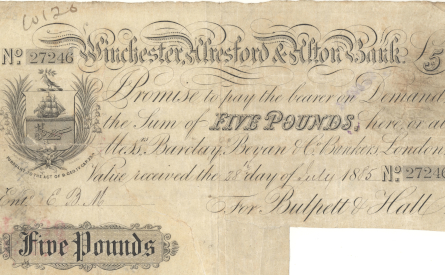 £5 note of Winchester, Alresford & Alton Bank, 1885