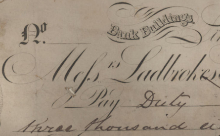 Detail from a cheque of Messrs Ladbroke, Kingscote & Gillman, 1835