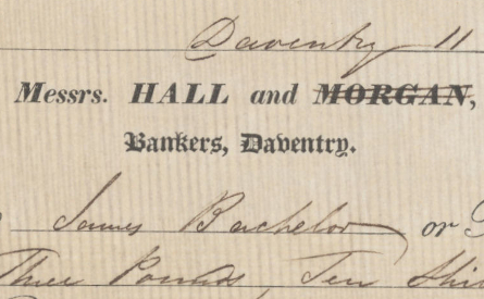 Detail from a cheque of Hall & Morgan, 1830