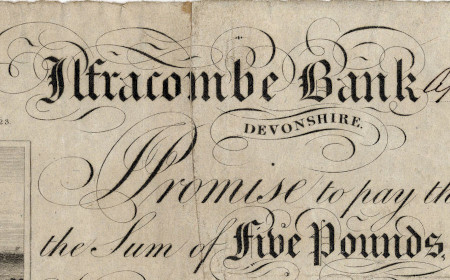 Detail from a £5 note of Ilfracombe Bank, 1835