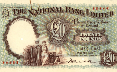 £20 note of The National Bank Ltd, 1937