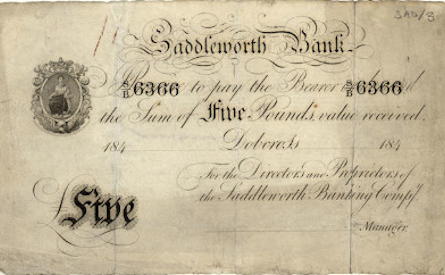 £5 note of Saddleworth Banking Co, 1840s