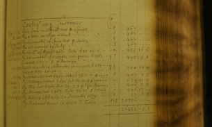 Detail from a customer account ledger of Edward Backwell, 1670-71