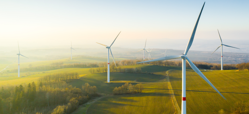 Wind turbines in a rural landscape