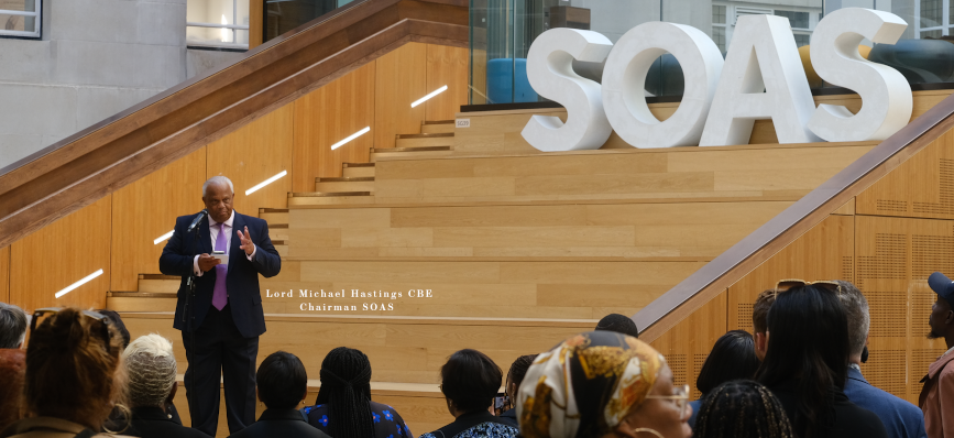 Lord Dr Michael Hastings, Chair of SOAS University of London and Chair of BBI, speaking at the SOAS launch event