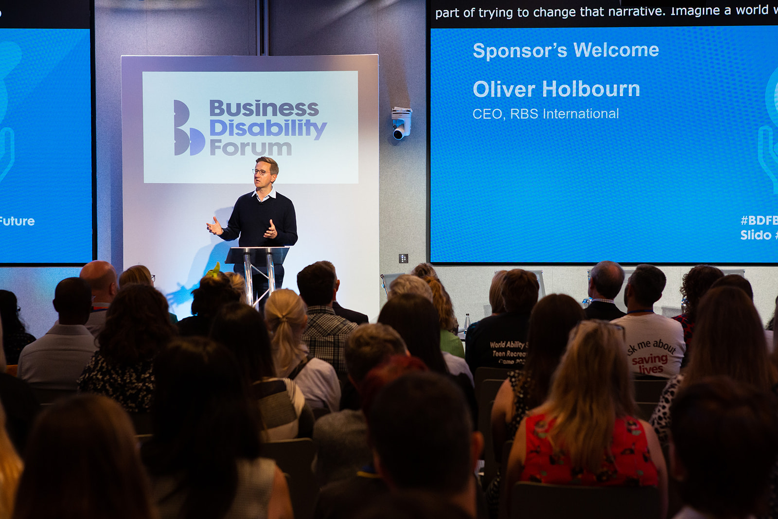 Oliver Holbourn, CEO of RBS International and our exec sponsor for disability, speaking on-stage at the Business Disability Forum’s Back to the Future conference.