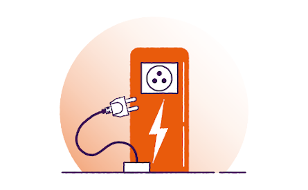 An illustration showing a power lead being plugged into a power facility