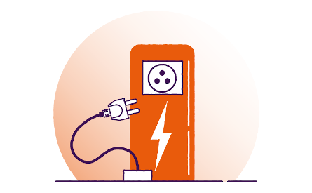 An illustration showing a power lead being plugged into a power facility