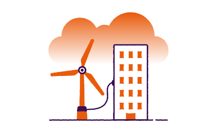 An illustration showing a wind turbine plugged into a high rise building
