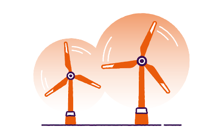 An illustration showing two wind turbines