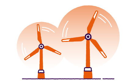 An illustration showing two wind turbines