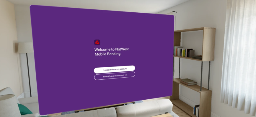Image shows an example of the NatWest retail banking app on Apple’s Vision Pro