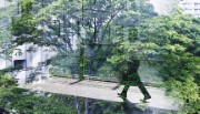 Trees through glass building