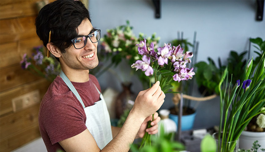 Someone arranging flowers 