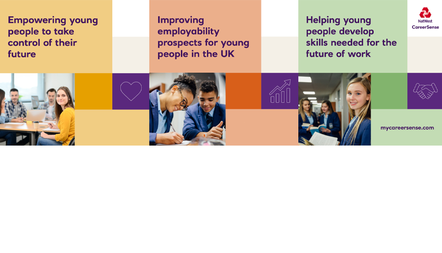Text "Empowering young people to take control of thier future. Improving employability prospects for young people in the UK. Helping young people develop skills needed for the future of work."