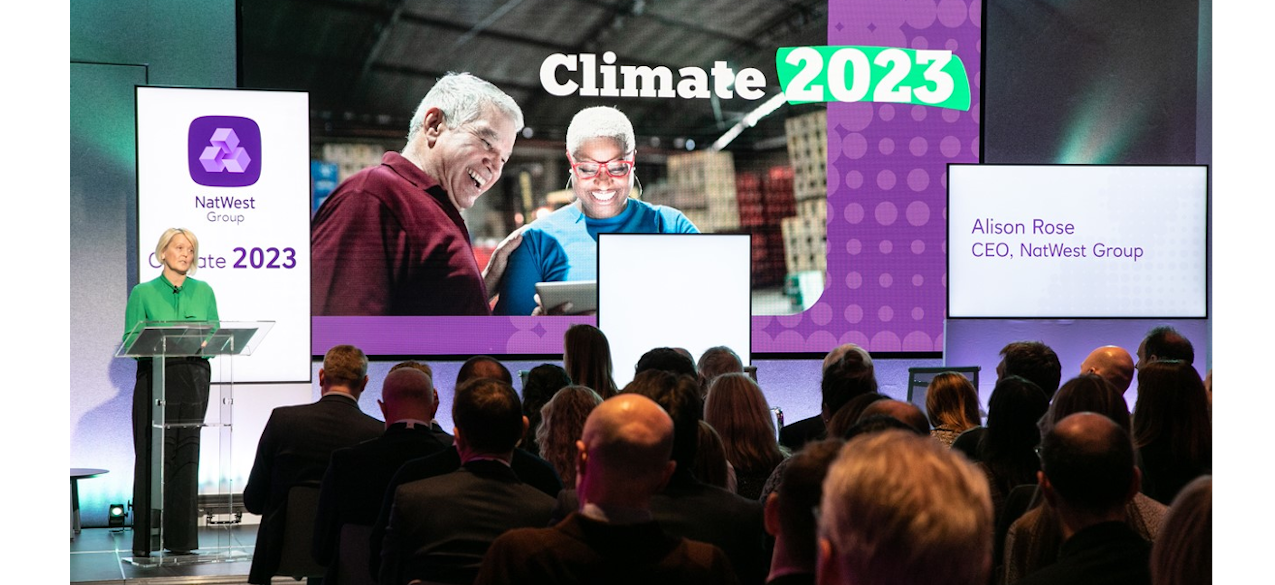 Alison Rose giving a speech at a climate event