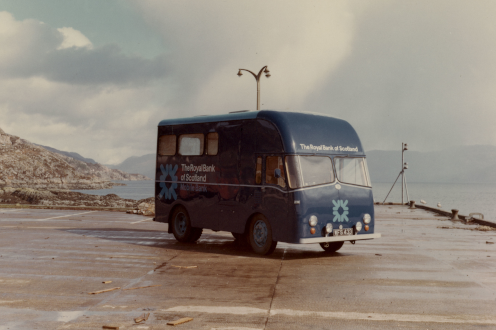 This image shows an old RBS mobile banking van from the 1960s.