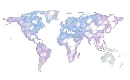 Digital rendering of the world map using polygons