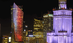 Warsaw city landscape at night